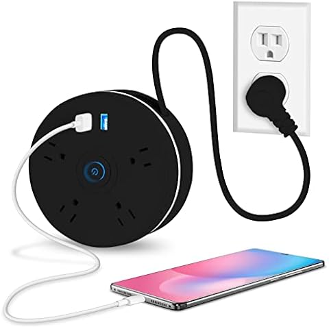Retractable Power Strip, 6ft Extension Cord Retractable Power Strip Surge Protector with 4 Outlets 2 Smart USB Ports and Hook, Portable Travel Power Strip for Home, Office, Hotel (Black) Cover
