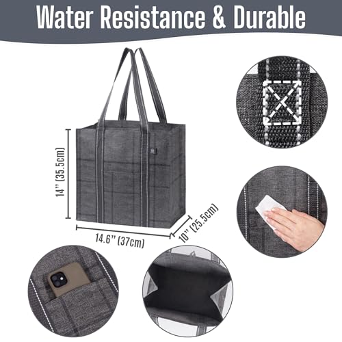 VENO 4 Pack Reusable Grocery Bags with Hard Bottom, Heavy-Duty Shopping Bags for Shopping Cart (Windowpane, 4 Pack) - Image 4