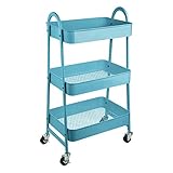 ONVAYA® Servierwagen Silvio | Beistellwagen | dunkelgrau | 30,5 x 45 x 77 cm | 3 Fächer | Multifunktionswagen | Transportwagen | Allzweckwagen | Küchentrolley | Nischenregal (blau)