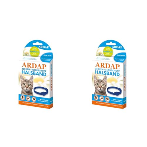 ARDAP Zecken- & Flohschutzhalsband für Katzen ab dem 4. Monat - Bis zu 4 Monate nachhaltiger Langzeitschutz - Natürlicher Wirkstoff gegen Zecken & Flöhe (Packung mit 2)