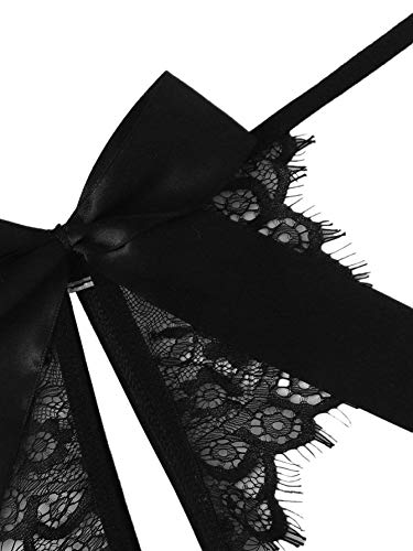 Lilosy Women'S Sexy Choker Halter Floral Lace Sheer Lingerie Set See Through Bra And Panty Bow 2 Piece Black Medium thumb #2