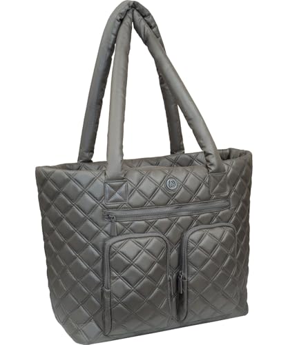 Joan & David 21 Inch Diamond Quilted Puffer Nylon Travel Workbook Tote (Dark Taupe)