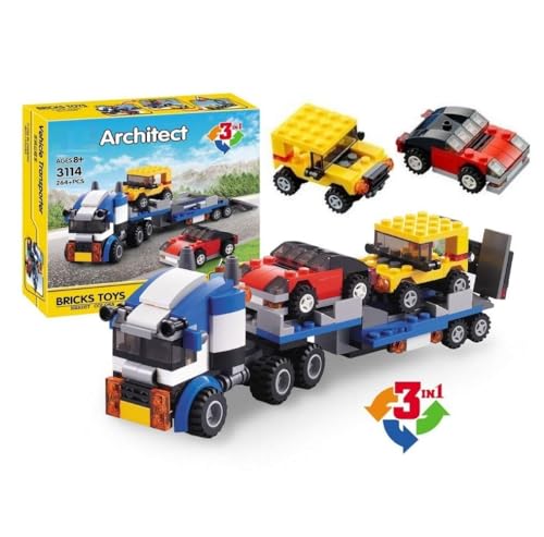 Image of Bestie Toys Creator Building Blocks 3 In 1 Jeep, Car & Truck Vehicle For Boys, Educational DIY Brick Building Block Set (264 Pieces)