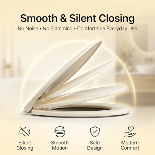 Image of Elegant Casa Polypropylene Soft Close Toilet Seat Cover Round | Western Commode Lid for Bathroom & Toilet | Stable Hinges, Anti-Slip, Durable Hygienic Seat | Off-White Ivory | Easy Installation 1 Set