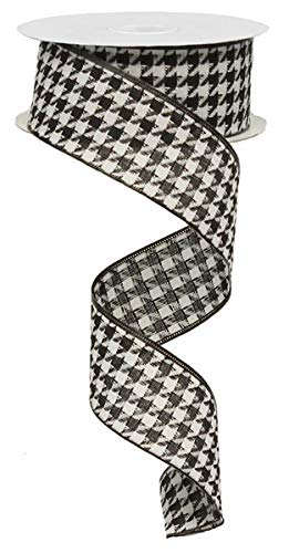 Houndstooth Canvas Wired Edge Ribbon (1.5 Inches, Black White) - 10 Yards