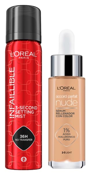 Lote de L'Oréal Paris Spray Fijador de Maquillaje 75 ml + L'Oréal Paris Accord Parfait Sérum Tono 2-3 Light
