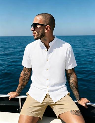 LecGee Mens Two Piece Outfits Cmofy Sets Fashion Shirts and Shorts Casual Dress shirt Tracksuits Summer Beach(Khaki,XXL) — view 2