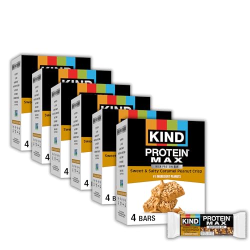 KIND Protein MAX Bars Sweet & Salty Caramel Peanut Crisp Gluten Free Low Sugar High Fiber Snacks 20g Protein 24 Count