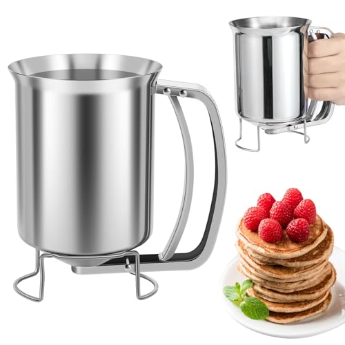 Pancake Batter Dispenser, Stainless Steel Batter Dispenser, 680ml Waffles Batter Dispenser, Rustproof Funnel Cake Dispenser for Doughnut Muffin Cake Baking