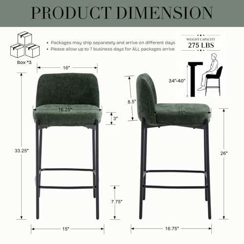 Image of 26 Inch Counter Height Bar Stools Set of 6, Modern Barstools, Green
