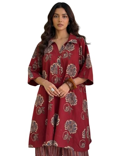 Image of Leriya Fashion Women's Rayon Kurta Pant Set | Casual Style Ethnic Co-ord Set for Women Stylish | Black Print Kurti for Office & Daily Travel Outfit | Oversize Loose Fit Kurta Sets for Woman
