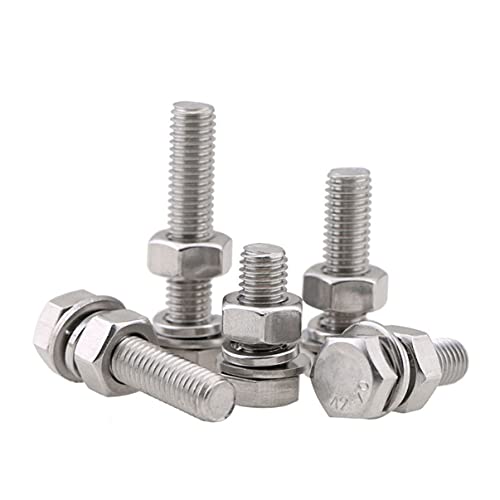 10-Pack M8 Hex Bolts and Nuts Set, 50mm, 304/18-8, DIN933, Plain Finish