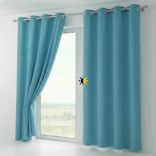 BEAUTEX Verdunkelungsgardine mit Ösen, Blackout Ösenschal Blickdicht abdunkelnd, Größe und Farbe wählbar (Breite: 140 cm, Höhe: 145 cm, Himmelblau)