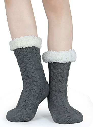 Image of Slipper Socks for Women with Gripper - Winter Non Slip Thick Fuzzy Socks - Warm Cozy Christmas Gift