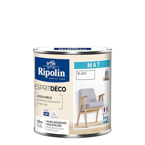RIPOLIN - Peinture Intérieure Multi-Supports – Murs, Boiseries & Radiateurs – Ultra Couvrante – Lessivable – Application Facile – Ecolabel - Aspect...