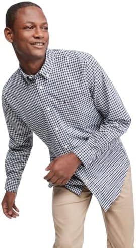 Tommy Hilfiger mens Long Sleeve Casual Button-down in Classic Fit Button Down Shirt, Navy Blazer, Large US