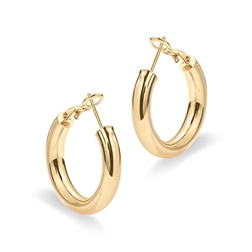 Pavoi 14K Gold Plated Sterling Silver Post Hoops | Lightweight Chunky Hoops Huggies | Thick Gold Hoop Earrings For Women (Yellow Gold,30Mm) #TOP2
