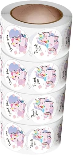 Image of 500pcs Watercolor Thank You Stickers, Round Thank You Adhesive Sticker for Small Business Wedding Supplies Packing Stickers Gift Wrap (1, Thank You Unicorn Stickers)