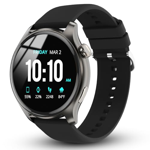 Image of Nervfit Orion S1 1.43 inch TrueColor+AMOLED+AOD, Functional Crown Control, Bluetooth Calling, AI Voice Assistant, IP68 Waterproof, Heart Rate & SpO2 Monitor, & 100+ Sports Modes (Midnight Black Silicone)