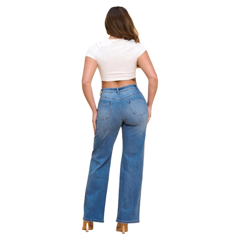 LOVER BRAND FASHION Women's Mid Rise Wide Leg Jeans - Stretch Comfort Light Sand Wash Denim Pants Vintage Style2