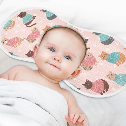 2 Pack Muslin Burp Cloths Cats Winter Pink Cotton Baby Burp Cloths Extra Absorbent and Soft Thick Burping Cloth for Newborn Must Haves, Large 22" x 11"4