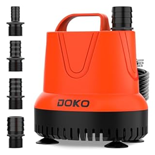 DOKO Small Submersible Water Pump, 850GPH Fish Tank Water Pump with 6FT Power Cord and Handle, Ultra Quiet Pond Pumps with 4 Nozzles and 4 Suction Cups, Pump for Fish Tank Pond Aquarium, Orange Black