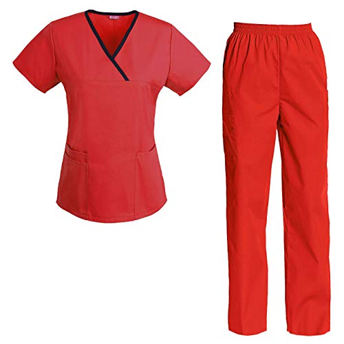 Women's Scrubs Set Scrub Top and Pants Scrubs Set Red