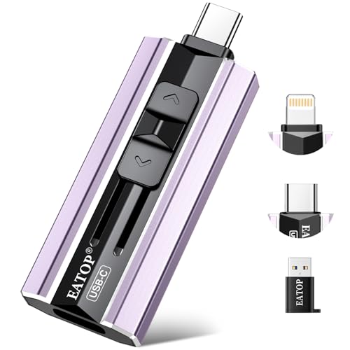 EATOP 256GB Dual Interface Flash Drive, No App Required, Portable USB Storage Memory Stick for iPhone, iPad, Android, PC & Mac – Easily Stores Photos, Videos & Files (Lavender Purple)