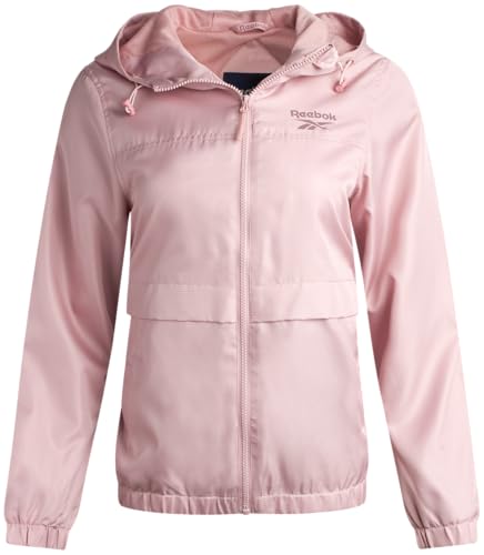 Reebok Chaqueta cortavientos para mujer, chaqueta bomber ligera con cremallera completa con capucha ajustable (tallas S-XL), talla S, malva, Mauve, S
