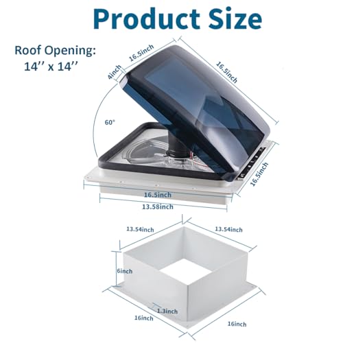 RV Roof Vent Fan 12V Auto Remote Control 14'' inch 10 Speed (Smoke)