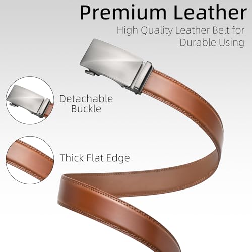 Men's Ratchet Belt, 1 3/8'' Leather Dress Belt for Gift Men Dress and Casual, Trim to Fit3