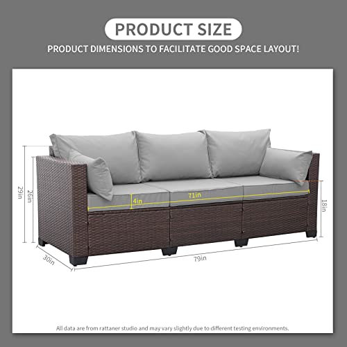 Rattaner Patio Furniture 3 Seater Sofa Outdoor Furniture Outdoor Couch Deep Seat Hight Backrest With Waterproof Cover, Grey Anti-Slip Cushions #TOP2