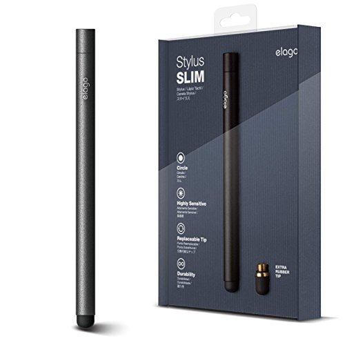 elago Stylus [Slim][Black] - [Premium Aluminum ][Replaceable Tip][Extra Tip Included] - for iPad