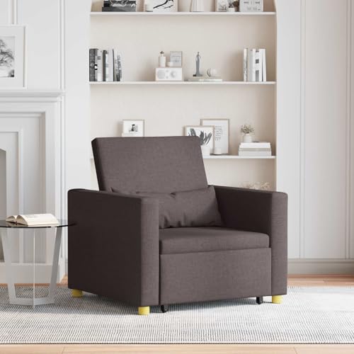 Vorpalize Sofá cama extensible individual marrón oscuro 90 x 165 x 87 cm tela con marco de acero y madera contrachapada 3 en 1 sillón para salón y habitación de invitados con cojín cervical y patas de