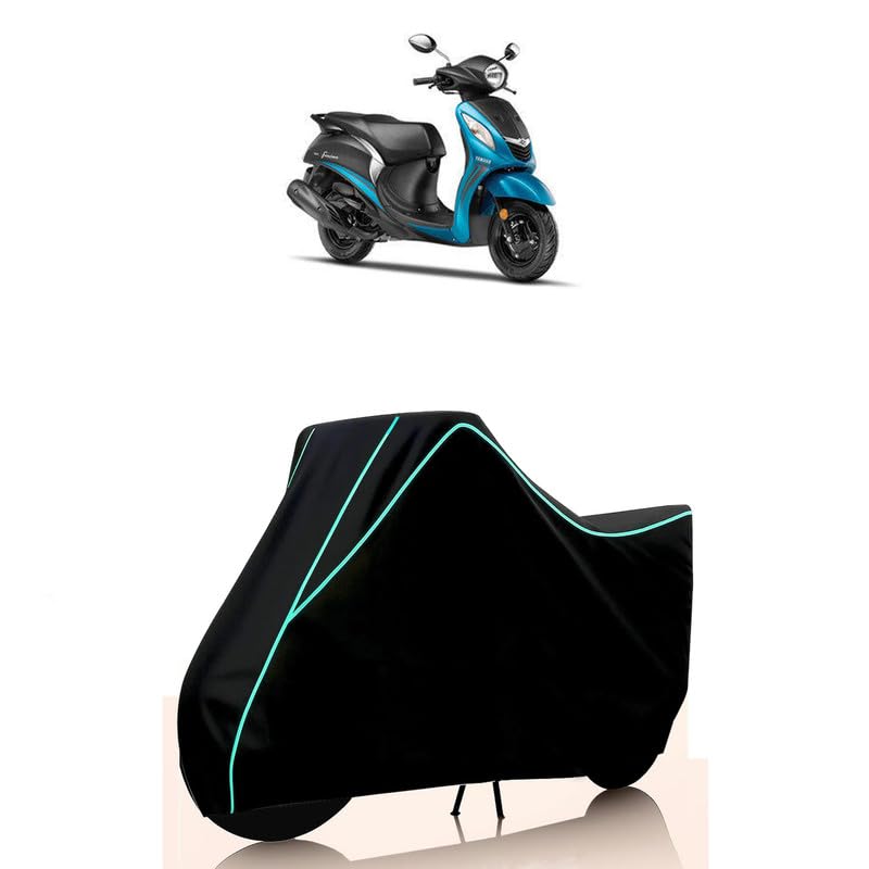 Image of Scooty Cover Water Resistant for Fascino | Universal Scooter & Bike Cover | Heavy Duty UV Protection | Dust, Rain & Scratch Protection | Elastic Fit All Weather Indoor Outdoor | Black with Blue Piping