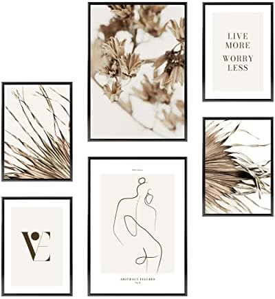 Heimlich Set di Stampe da Parete – SENZA Cornici – Decorazioni da Muro per Soggiorno, Camera da Letto e Cucina – Poster Abbinati – | 2 x A3 & 4 x A4 – 30×42 & 21×30 | » Fiore beige astratto «