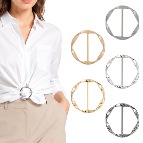 Lot de 5 pinces à t-shirt en métal pour femme - Boucle de ceinture - Écharpe - Anneau en soie - Bouton d'angle - Pince à cravate - Écharpe décorative - Anneau de vêtement - Support rond en métal