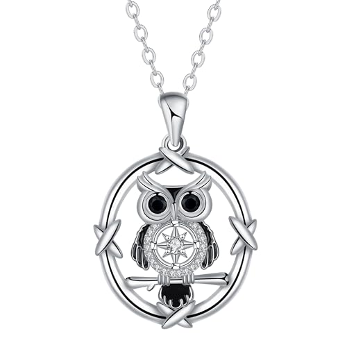 J.MUEN Collier Hibou Bijoux Cadeaux pour Femme en Argent Sterling 925 Animal Hibou Pendentif Collier Bijoux de Noël pour Les Filles Femmes