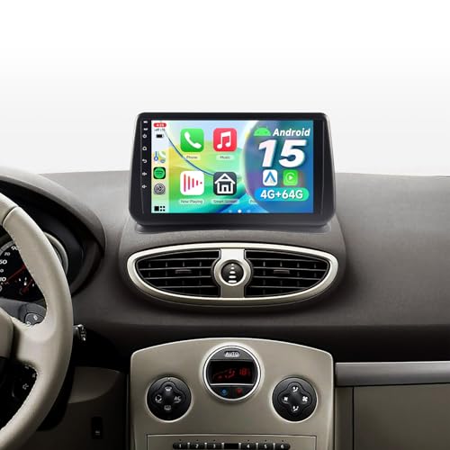 Autoradio Android 15 pour Clio 3 avec Carplay sans fil et écran tactile 9 pouces 4+64Go