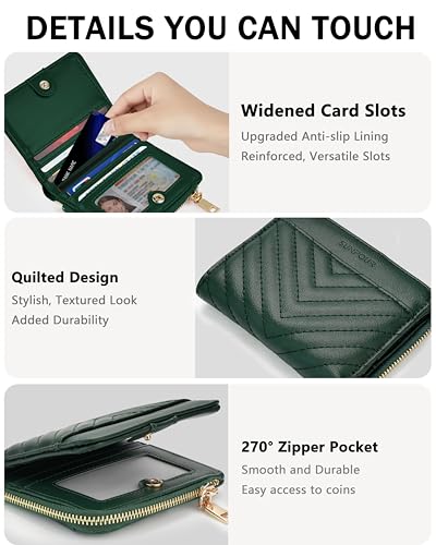 Image of Small Bifold Wallets Woman RFID Mini Wallet for Women Slim Card Holder with Zipper Coin Pocket & 2 ID Windows(Dark Green)