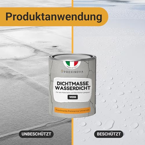 PROXINOVA Flüssigkunststoff-Abdichtung Weiß 75 cl für Dächer, Fenster und Wände, Dichtmasse Wasserdicht, langlebig und einfach aufzutragen, ideal zur Reparatur von undichten Dächern, Schornsteinen