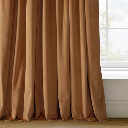HPD Half Price Drapes Signature Velvet Thermal Blackout Curtains for Living Room 96 Inch Long (1 Panel) Rod Pocket Insulated Blackout Curtains for Bedroom Window Curtains, 50W x 96L, Burnt Pumpkin