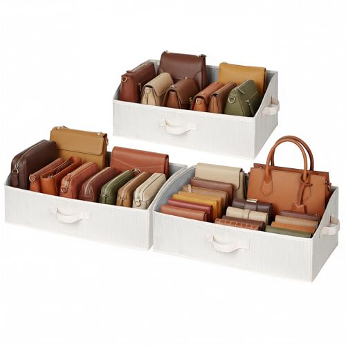 Image of StorageWorks Closet Storage Bins, Trapezoid Organizer Box for Shelves, Fabric Clothes Bin, Foldable Organizing Baskets with Handles, Large, Mixing of Beige, White & Ivory, 3-Pack