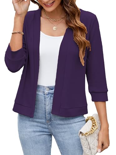 Image of Hount Womens 3 /4 Sleeve Cropped Cardigans Lightweight Casual Open Front Bolero Shrugs Sweaters