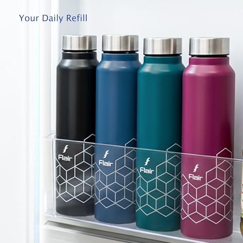 Image of FLAIR Hexa BIS-Certified Stainless Steel Fridge Bottle 970ml | BPA-Free & Food Grade | Leak Proof Water Bottle for Office, Travel, Gym & Home | Durable & Rust Resistant (Green)