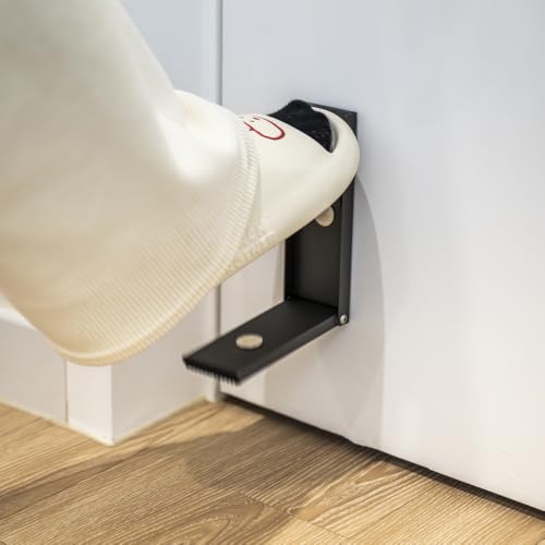 Image of One Touch Door Stopper Kickdown for Botton of Door, Made in Korea, No Drilling, Aluminum Material, Door Holder, Heavy Duty Door Stops, Keep Door Open, Self-Adhesive, (Silver)(1PCS)