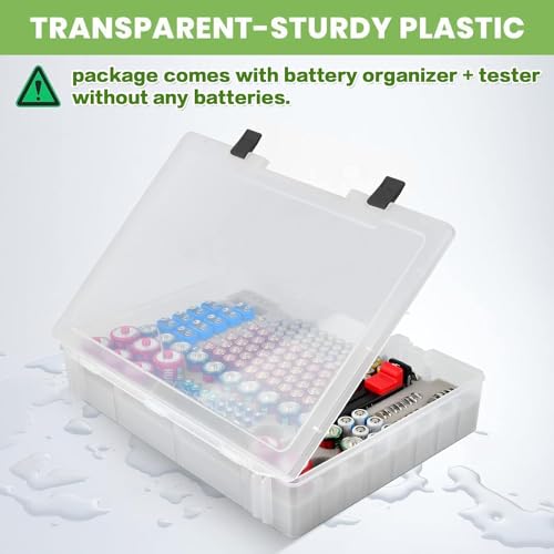 Battery Organizer Storage Holder- Batteries Case Containers Box with Tester Checker BT-168. Garage Organization Holds 225 Batteries AA AAA C D Cell 9V 3V Lithium LR44 CR2 CR1632 CR2032 (Blue) - Image 3