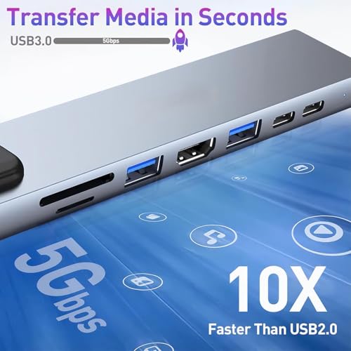 Image of NEXSA USB C Hub Dock 8 in 1 HDCP Aluminum Type C Adapter with 4K HDMI Port, Ethernet 100mbps RJ45 Port, USB 3.0 Port, USB-C Power Delivery, TF /SD Card Reader, MacBook /Dell /USB C Devices