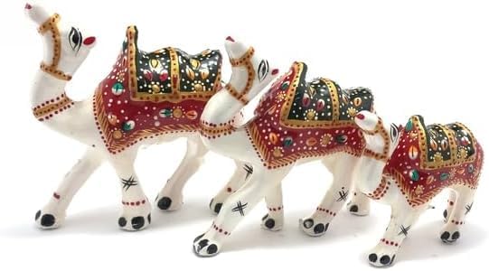 Traditional Indian Rajasthani Showpiece Table Home Office Festive Party Decoration Décor & Gifting Camel (White Camel Family Set of 3)