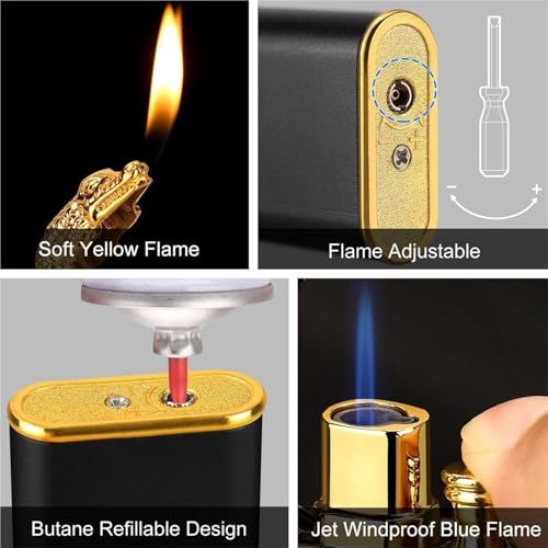 Encendedor de metal a butano antiviento con llama dual miniatura 5